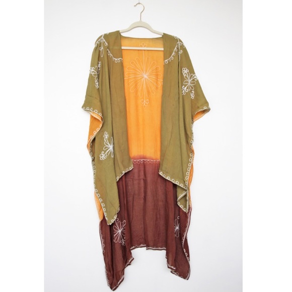 Anthropologie Accessories - ANTHROPOLOGIE - Dip dye embroidered kimono, Earth tone